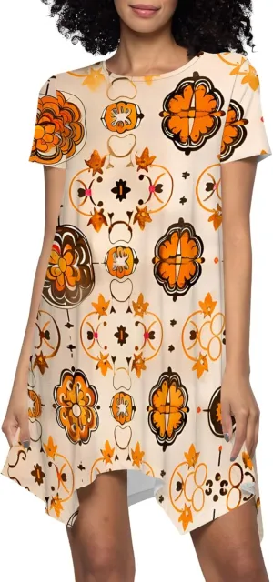 Womens Summer Midi Dress Casual Floral Print Loose T-Shirt Short Sleeve A-Line Dresses Plus Size Flowy Boho Sundress
