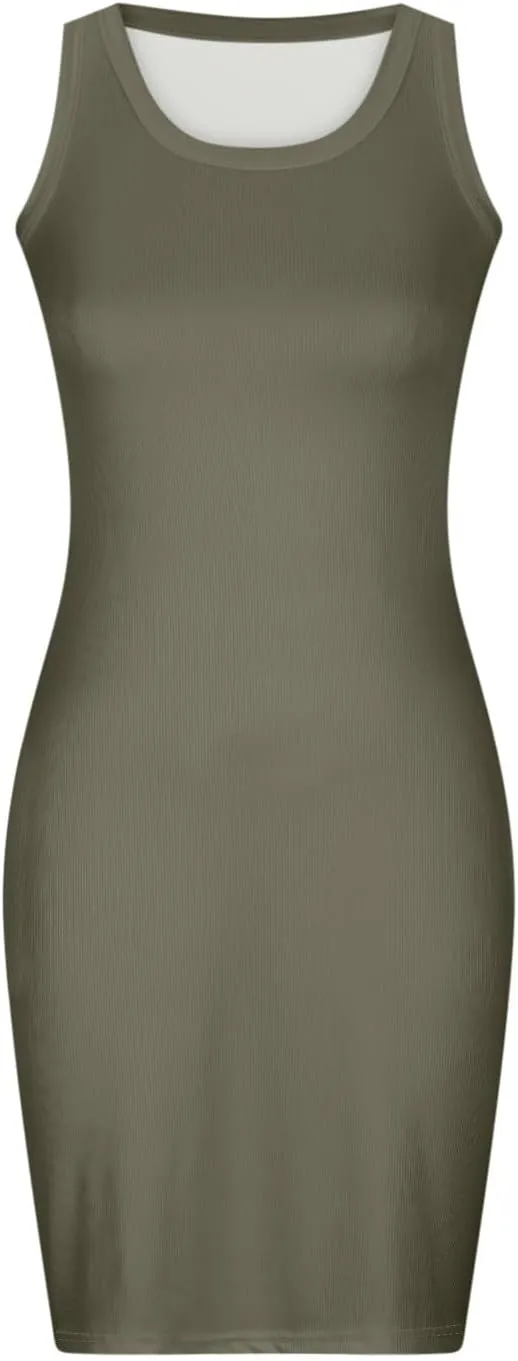 Women's Summer Ribbed Tank Dress Scoop Neck Slim Fit Sleeveless Bodycon Mini Dresses 2025 Sexy Dress