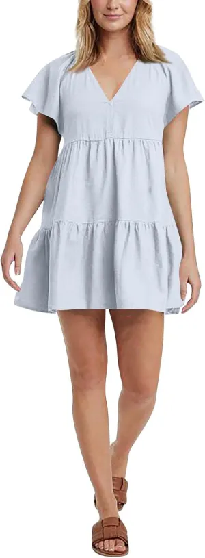 Womens Summer Ruffle Sleeve V Neck Mini Dress 2024 Fashion Casual Flowy A Line Tiered Boho Beach Vacation Sundress