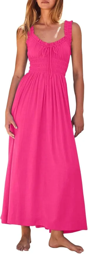 Women's Summer Split Thigh Spaghetti Strap Cami Midi Floral Dress Casual Elegant Bustier Corset Slit Long Dresses
