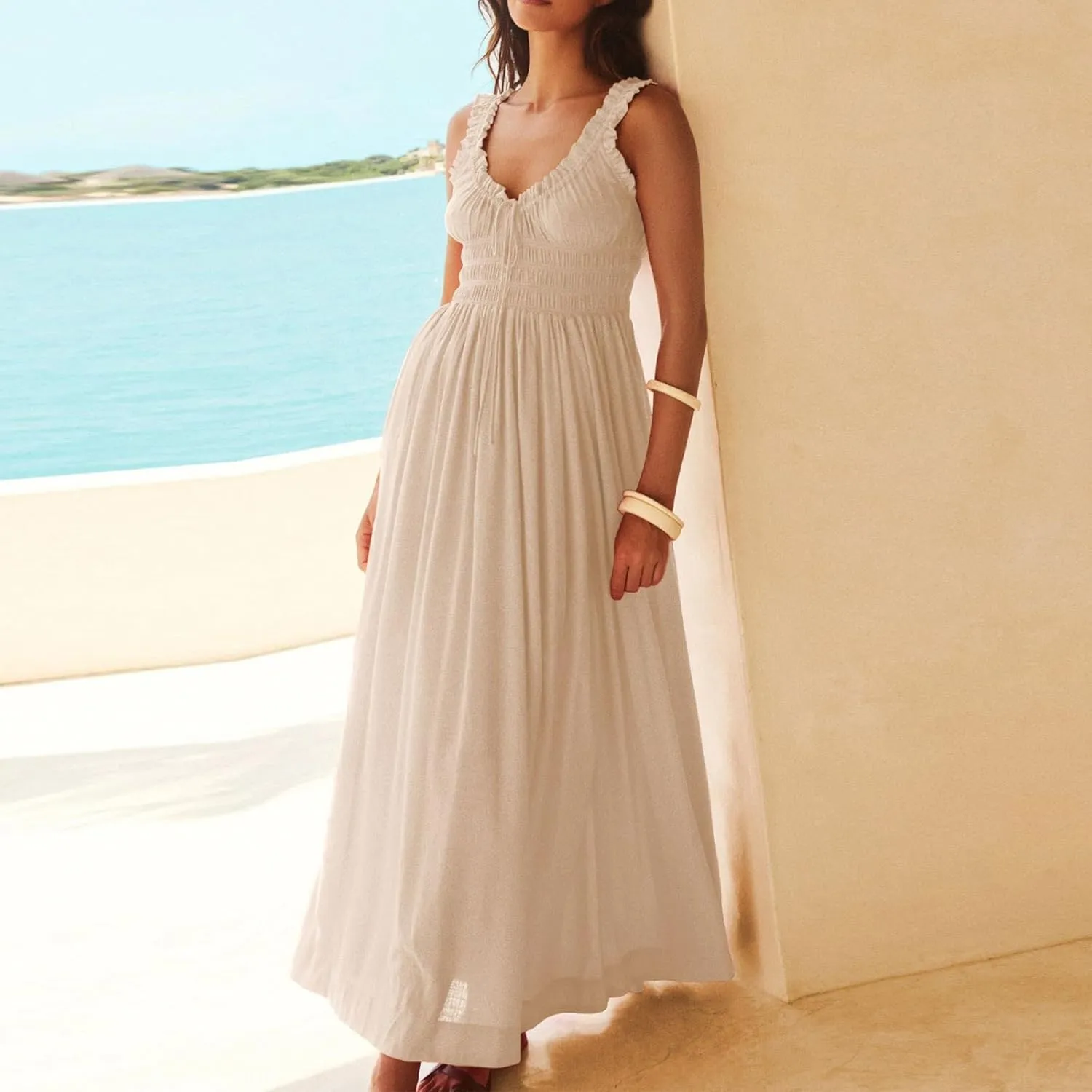 Women's Summer Split Thigh Spaghetti Strap Cami Midi Floral Dress Casual Elegant Bustier Corset Slit Long Dresses