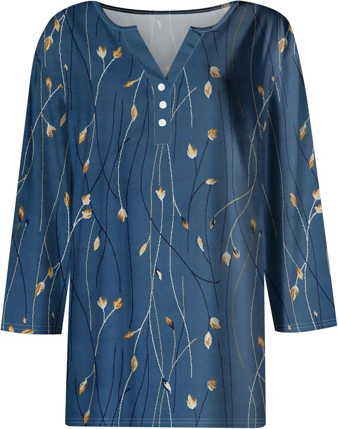Womens Tops Dressy Casual 3/4 Sleeve Spring Fashion 2025 Button Down Henley Shirts Floral Print Blouse