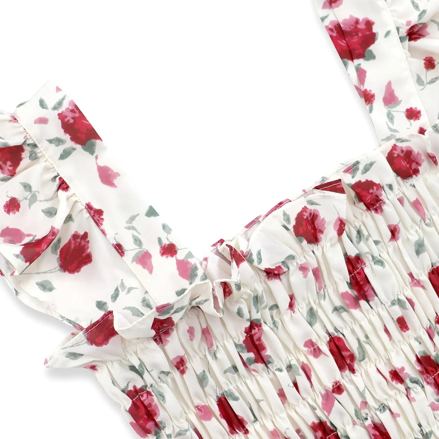 Womens V Neck Flutter Sleeve Boho Floral Midi Dress Summer Wedding Guest Beach Party Long Flowy Dresses with Belt