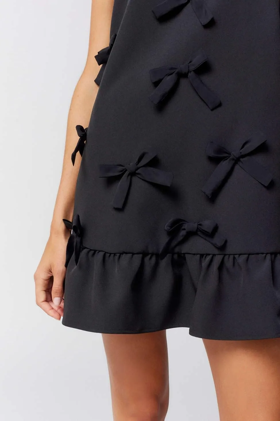 Women's V Neck Sleeveless Bow Mini Dress A-Line Flared Tunic Babydoll Dress Cocktail Party Club Wear