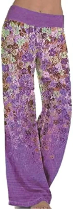 Women's Wide Leg High Waist Trousers Loose Fit Floral Print Casual Pants Spring