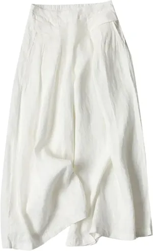 Women's Wide Leg Lounge Pants High Waisted Loose Fit Comfy Casual Pant Summer Cotton Linen Trousers with Pockets
