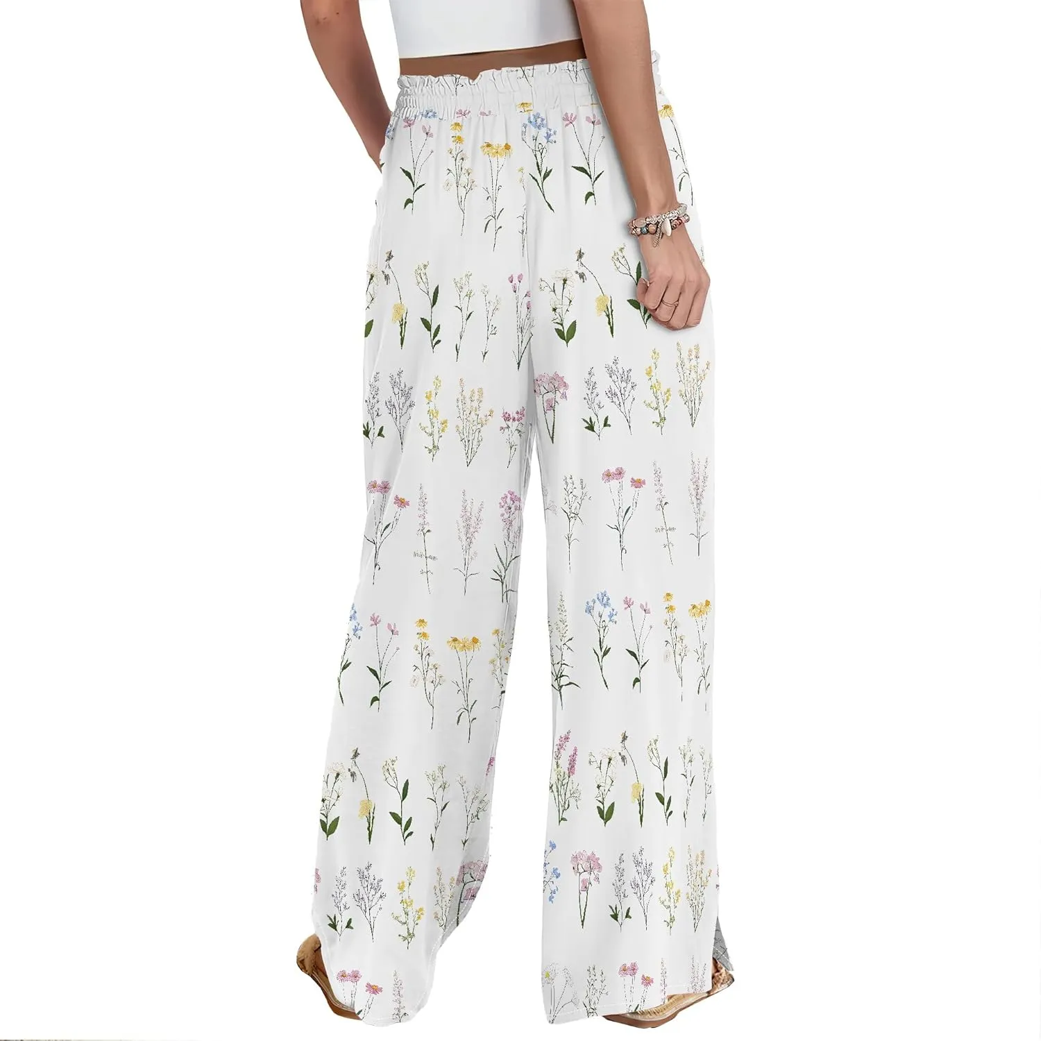 Womens Wide Leg Palazzo Pants Boho Floral 2025 Summer Beach Culottes Flowy Casual Lounge Trousers for Vacation