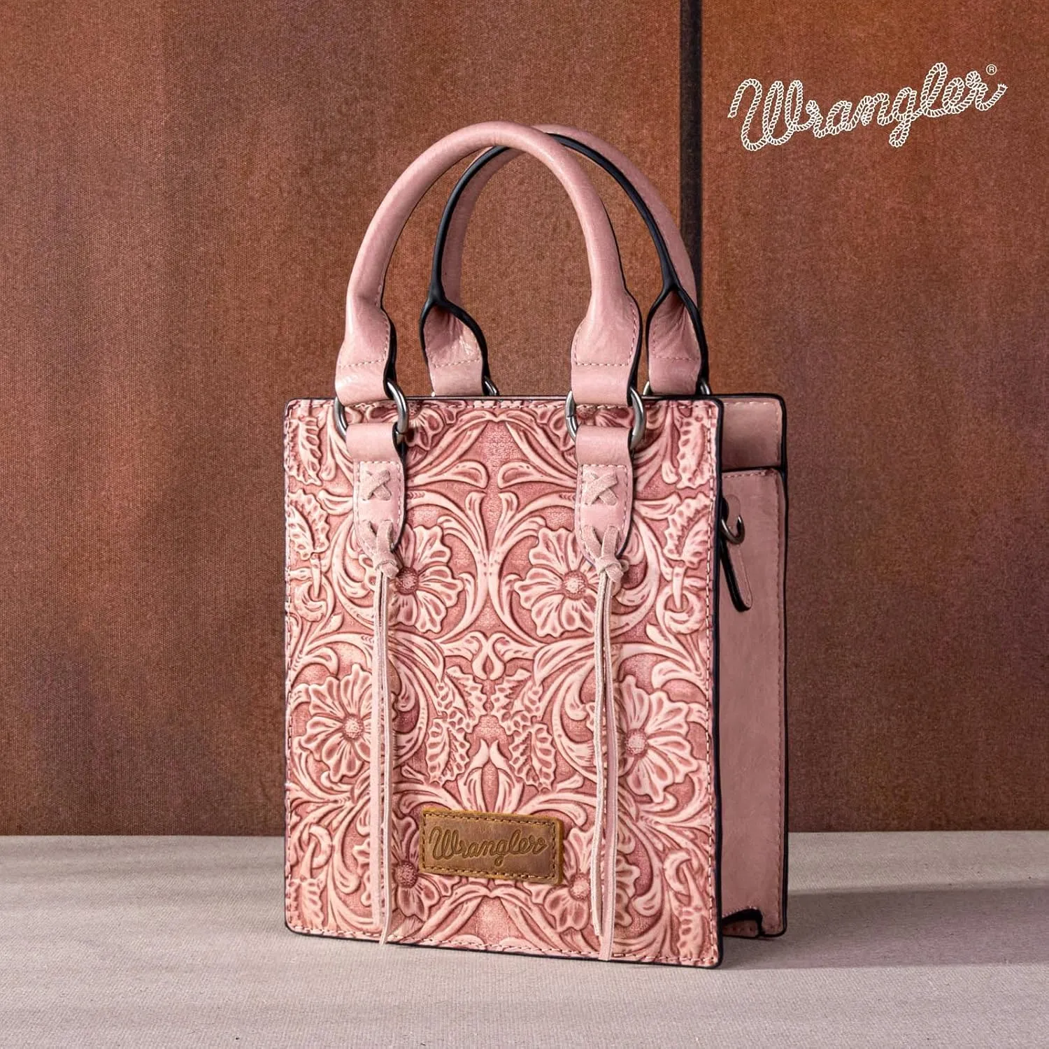 Wrangler Small Crossbody Bag for Women Tooling Top Handle Handbags and Mini Tote Bag