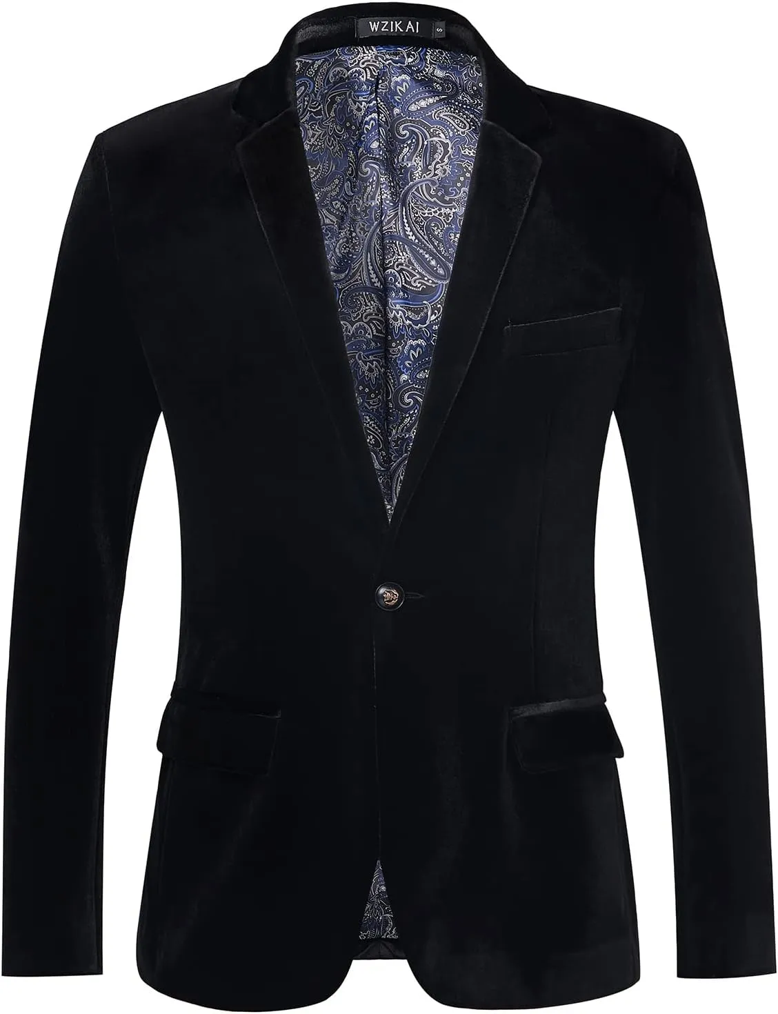 WZIKAI Mens Velvet Blazer One Button Slim Fit Solid Fashion Suit Jacket Sport Coat for Wedding Prom Dinner Party