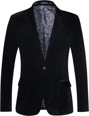 WZIKAI Mens Velvet Blazer One Button Slim Fit Solid Fashion Suit Jacket Sport Coat for Wedding Prom Dinner Party