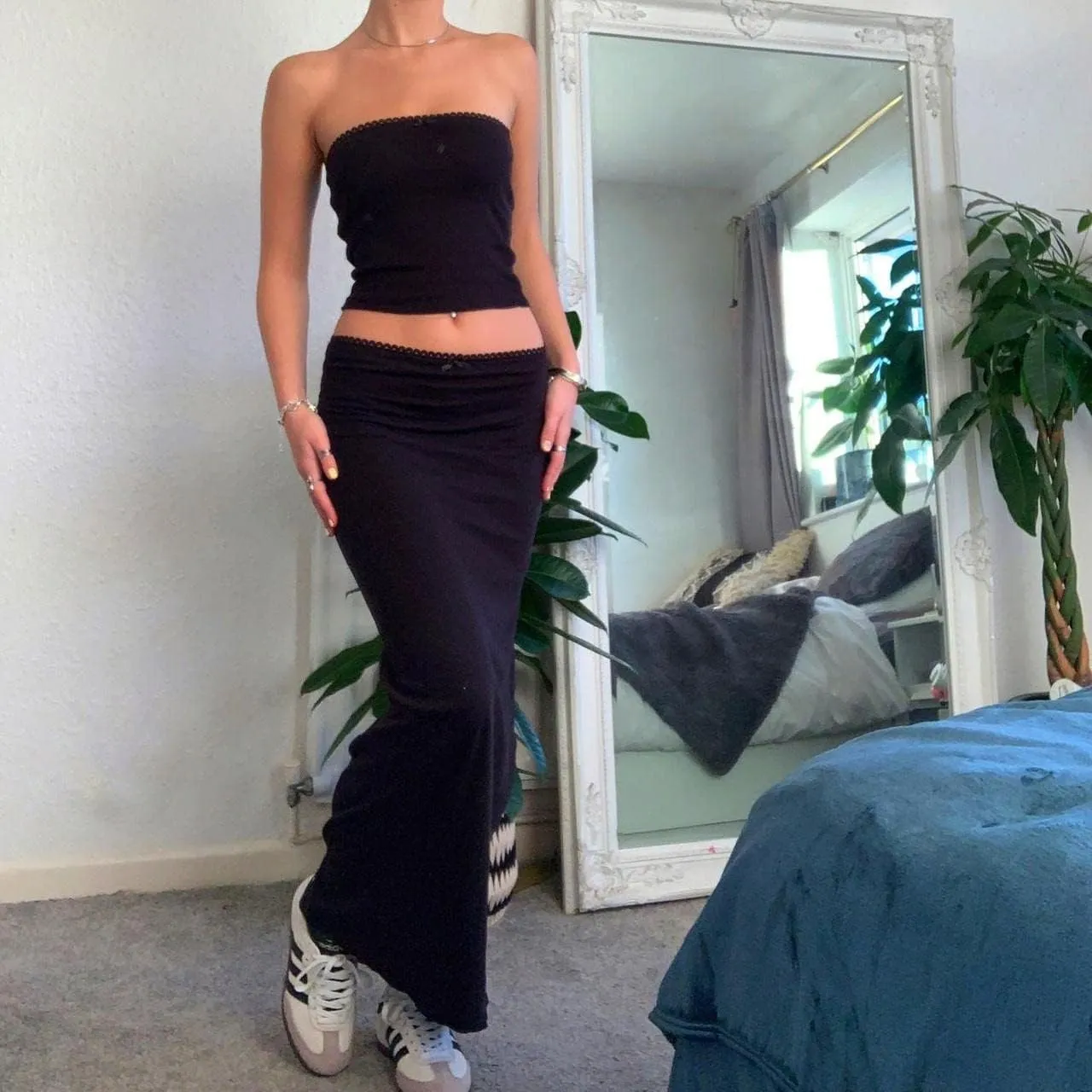 Y2k Maxi Skirt Sets Women 2 Piece Outfits Sexy Sleeveless Backless Crop Tube Top Bodycon Long Skirt Sets Streetwear