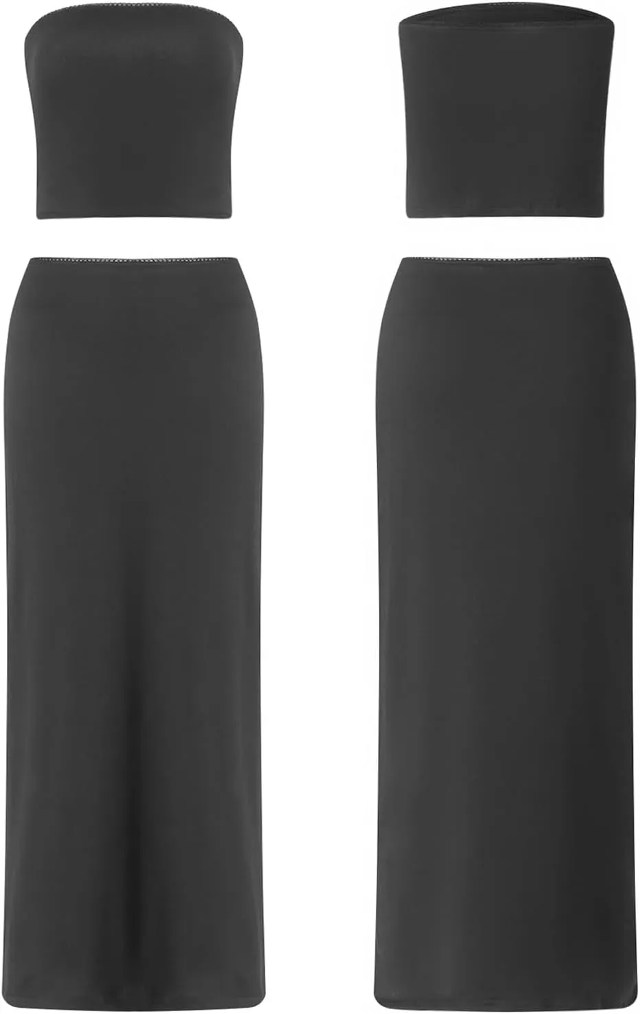 Y2k Maxi Skirt Sets Women 2 Piece Outfits Sexy Sleeveless Backless Crop Tube Top Bodycon Long Skirt Sets Streetwear