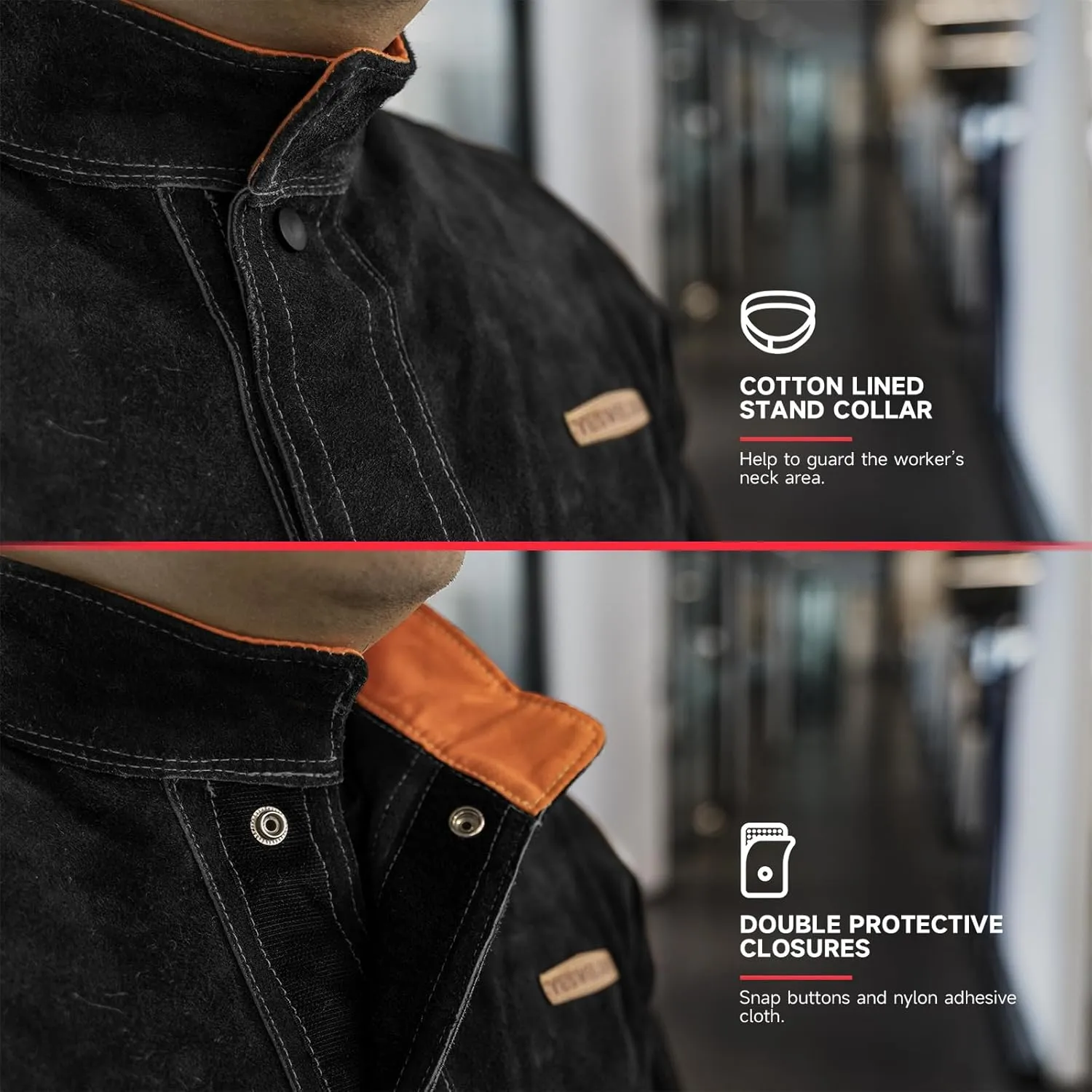 YESWELDER Black Leather Welding Jacket for Men Women, Heavy Duty Welder Jacket, Heat Flame Resistant Welding Coat, L