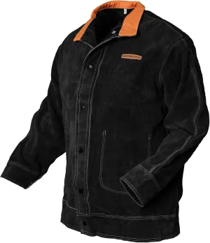 YESWELDER Black Leather Welding Jacket for Men Women, Heavy Duty Welder Jacket, Heat Flame Resistant Welding Coat, L