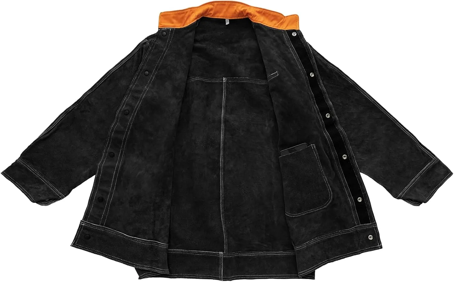 YESWELDER Black Leather Welding Jacket for Men Women, Heavy Duty Welder Jacket, Heat Flame Resistant Welding Coat, L