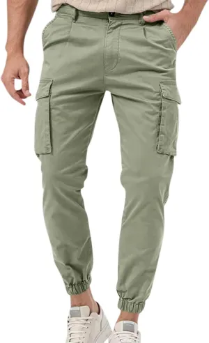YUHGODO Men's Cargo Jogger Pants Stretch Elastic Waist Drawstring Sweatpants Slim Fit Hiking Outdoor Tapered Trousers