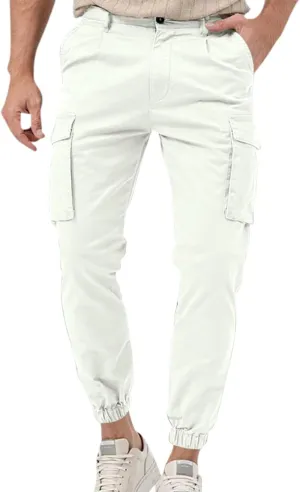 YUHGODO Men's Cargo Jogger Pants Stretch Elastic Waist Drawstring Sweatpants Slim Fit Hiking Outdoor Tapered Trousers