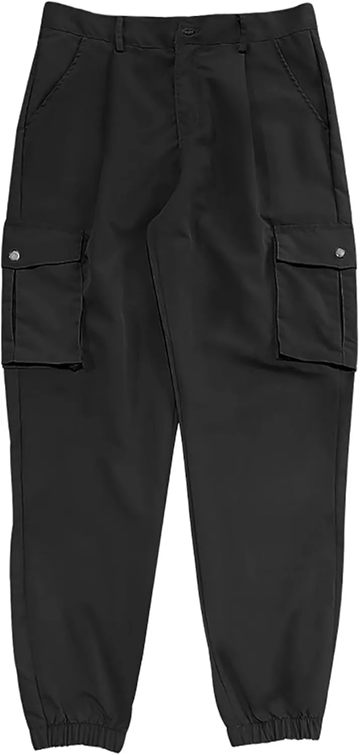 YUHGODO Men's Cargo Jogger Pants Stretch Elastic Waist Drawstring Sweatpants Slim Fit Hiking Outdoor Tapered Trousers