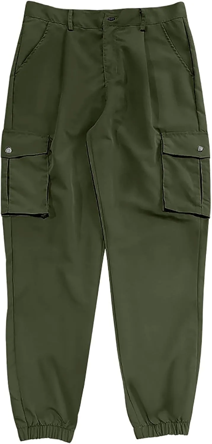 YUHGODO Men's Cargo Jogger Pants Stretch Elastic Waist Drawstring Sweatpants Slim Fit Hiking Outdoor Tapered Trousers