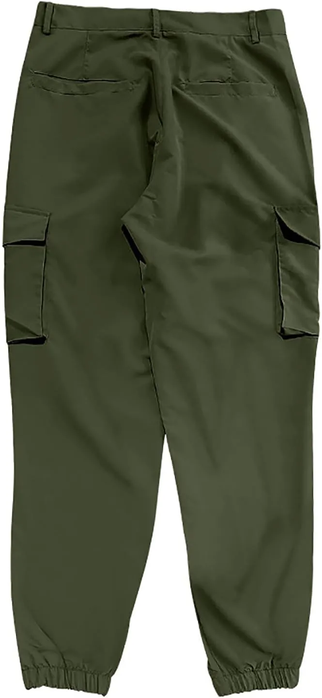 YUHGODO Men's Cargo Jogger Pants Stretch Elastic Waist Drawstring Sweatpants Slim Fit Hiking Outdoor Tapered Trousers
