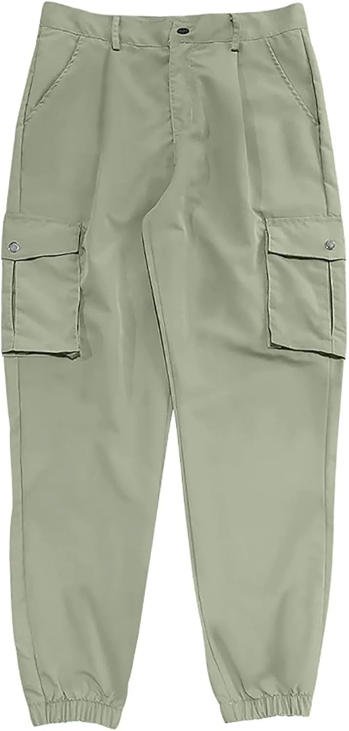 YUHGODO Men's Cargo Jogger Pants Stretch Elastic Waist Drawstring Sweatpants Slim Fit Hiking Outdoor Tapered Trousers