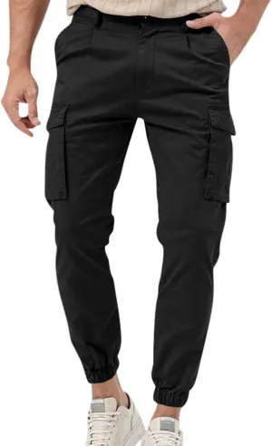 YUHGODO Men's Cargo Jogger Pants Stretch Elastic Waist Drawstring Sweatpants Slim Fit Hiking Outdoor Tapered Trousers
