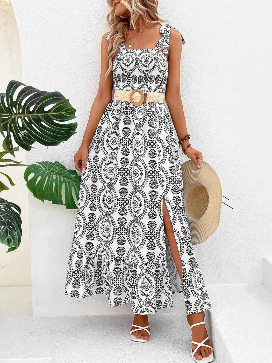 Zcargel Women's Summer Sling Maxi Dress, 2024 Printed Sundress, Sleeveless Street Trendy Long for Modern Woman