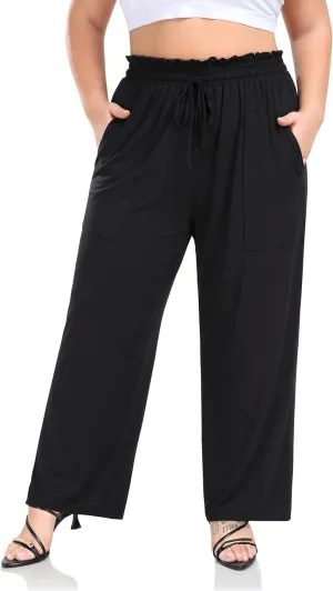 ZERDOCEAN Women's Plus Size Wide Leg Pants High Waisted Casual Lounge Yoga Pants with Drawstring Pockets