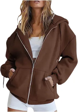 Zip Up Hoodie Women Y2K Oversized Sweatshirts Long Sleeve Fleece Jacket Pockets 2024 Fall Casual Fashion Clothes