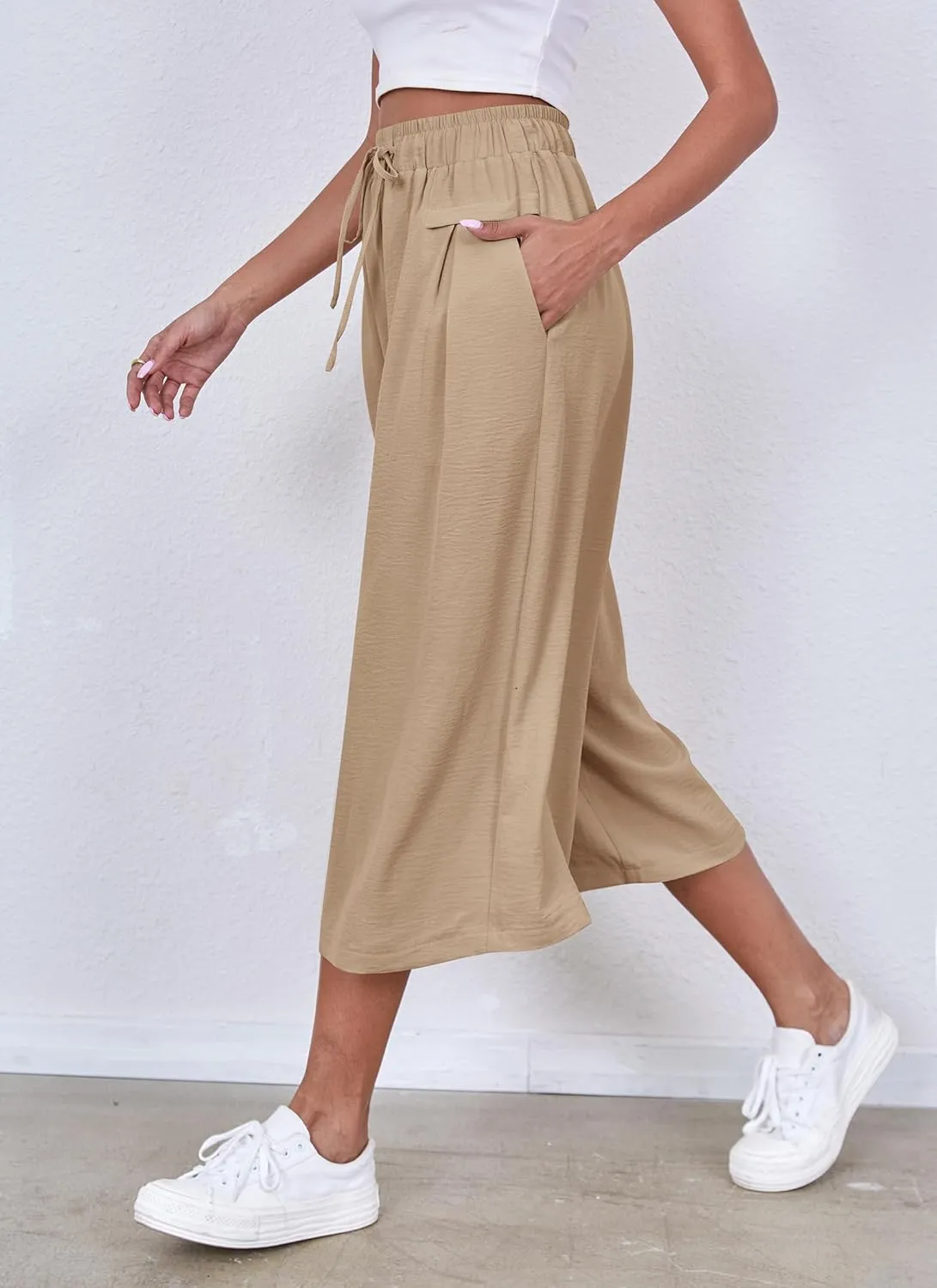 ZJCT Womens Capri Pants Summer Beach Crop Wide Leg Palazzo Capris with Pockets