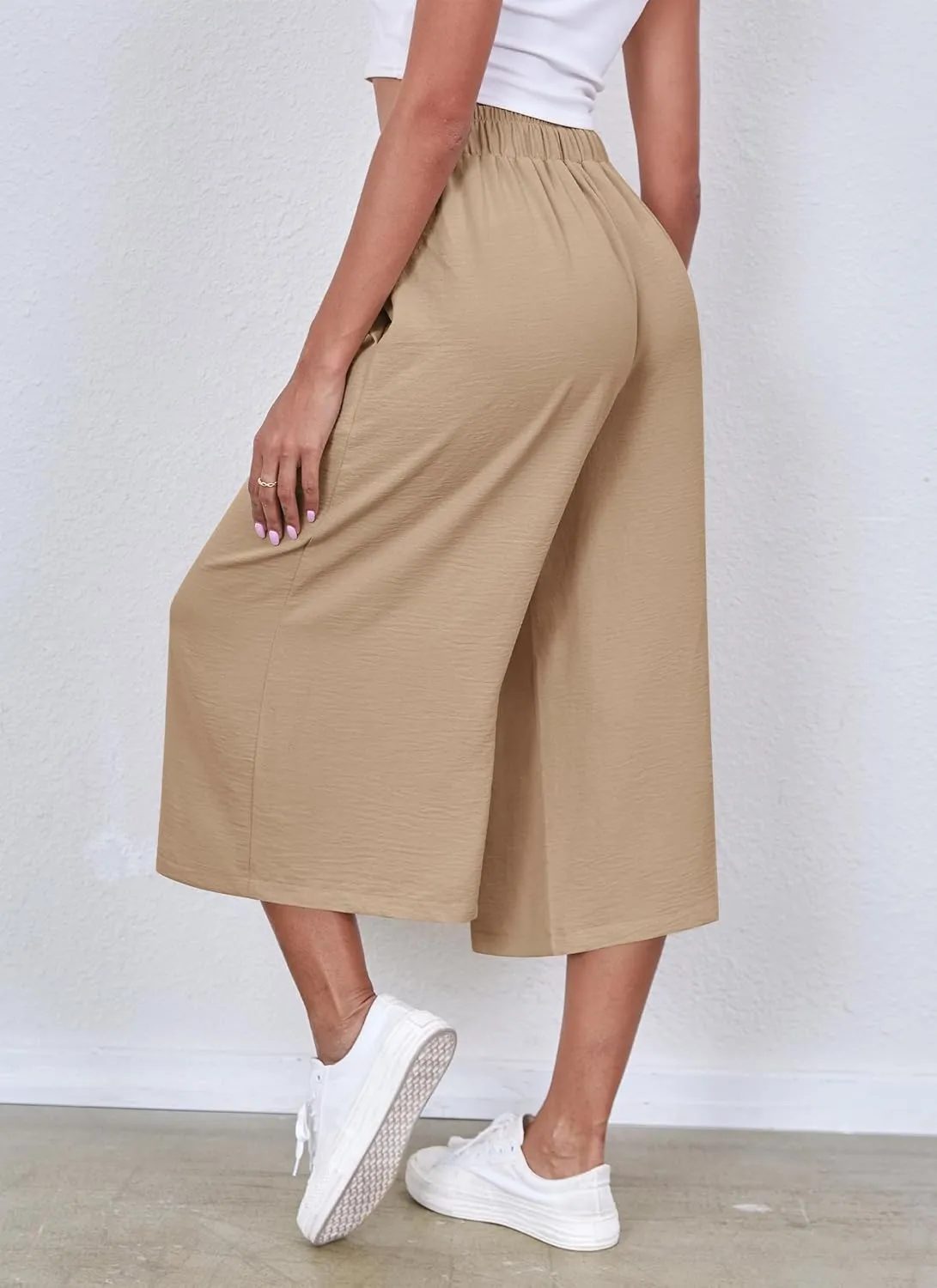 ZJCT Womens Capri Pants Summer Beach Crop Wide Leg Palazzo Capris with Pockets